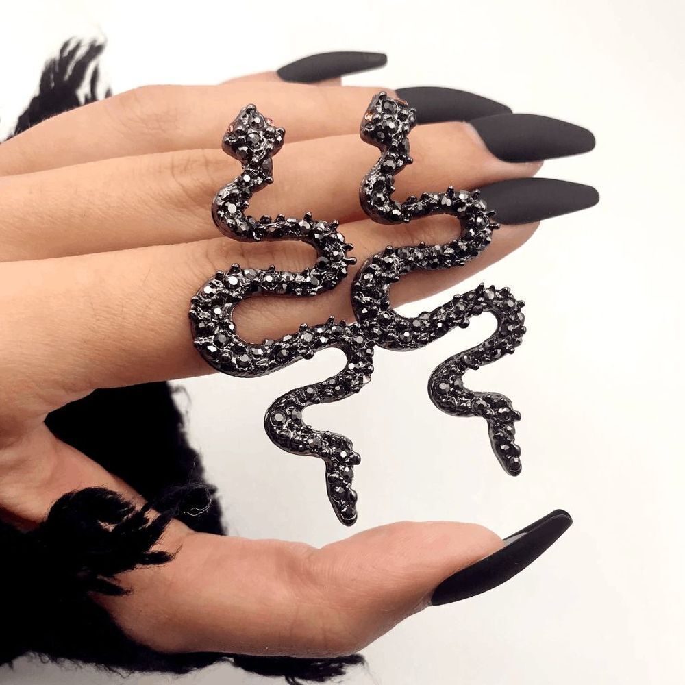 Black Diamond Crystal Red Eye Snake Earrings